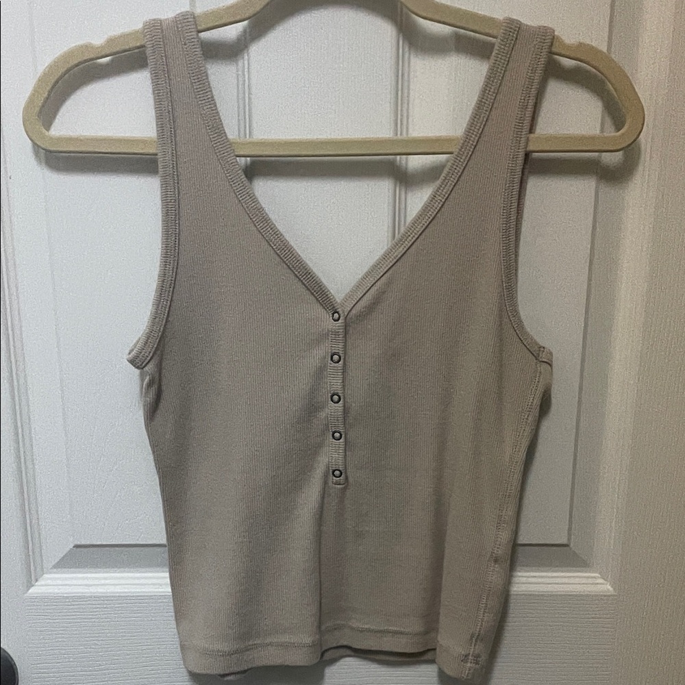 Abercrombie & Fitch Taupe Ribbed V-Neck Button Tank